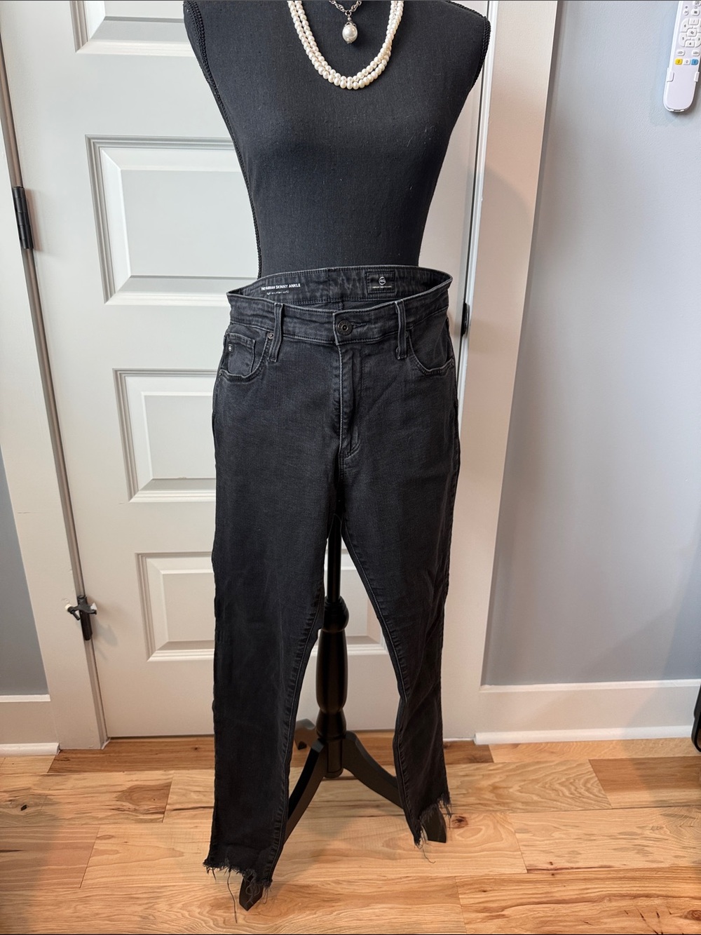 AG Adriano Goldschmied Black Skinny Jeans with Frayed Hem